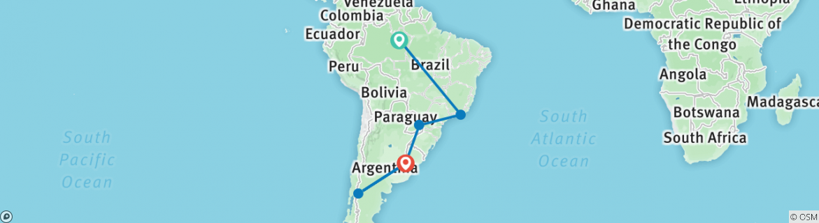 Image of a map showing the route of the tour
