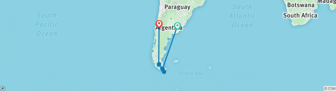 Image of a map showing the route of the tour