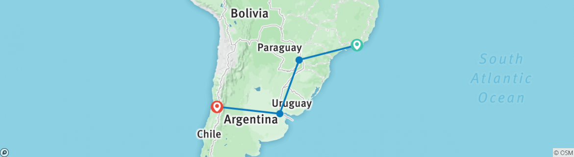 Image of a map showing the route of the tour
