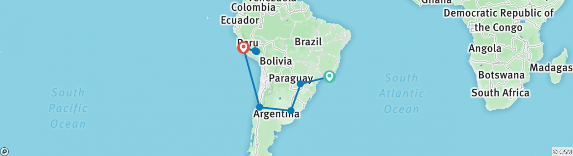 Image of a map showing the route of the tour