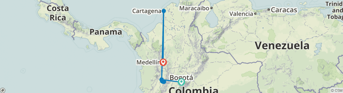 Image of a map showing the route of the tour