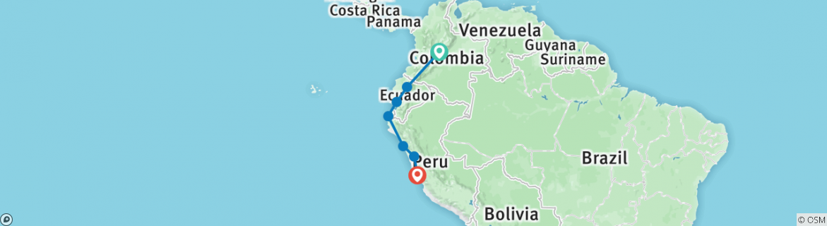 Image of a map showing the route of the tour