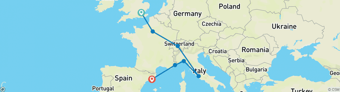 Karte mit der Reiseroute
