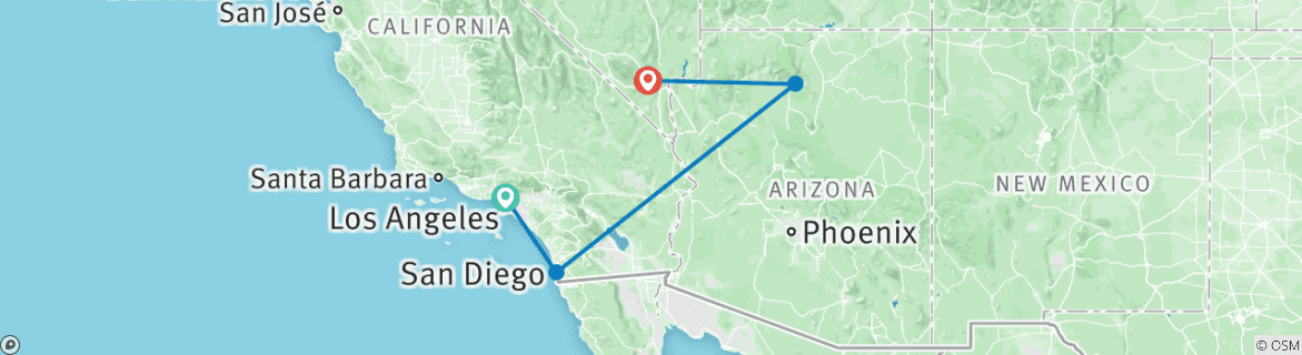 Image of a map showing the route of the tour