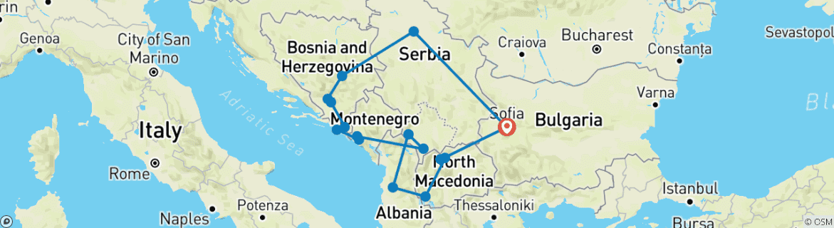 Image d'une carte montrant l'itinéraire du circuit