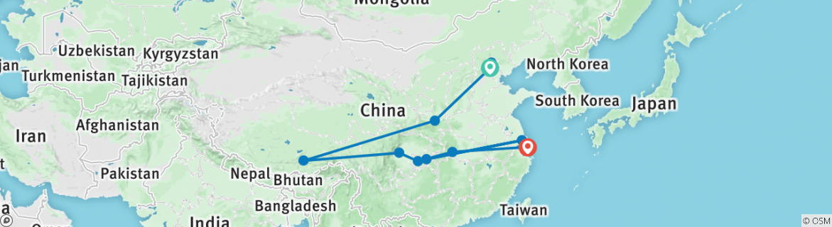 Image of a map showing the route of the tour