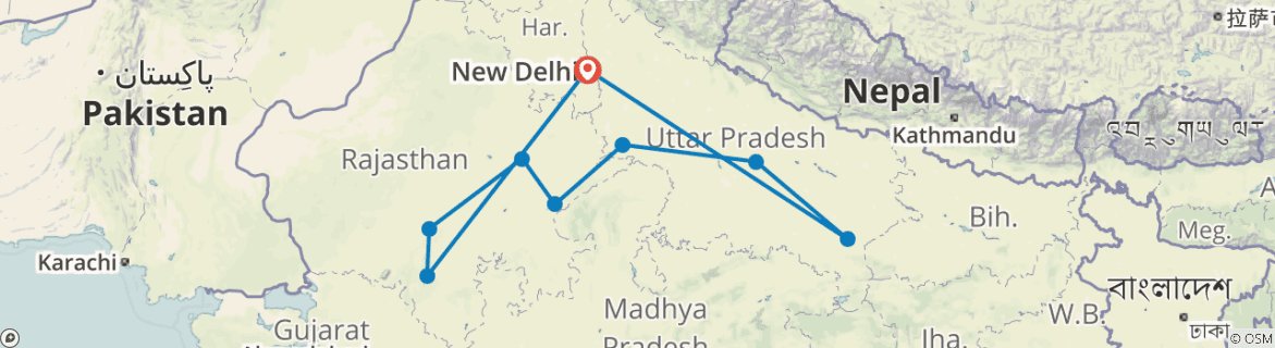 Image of a map showing the route of the tour