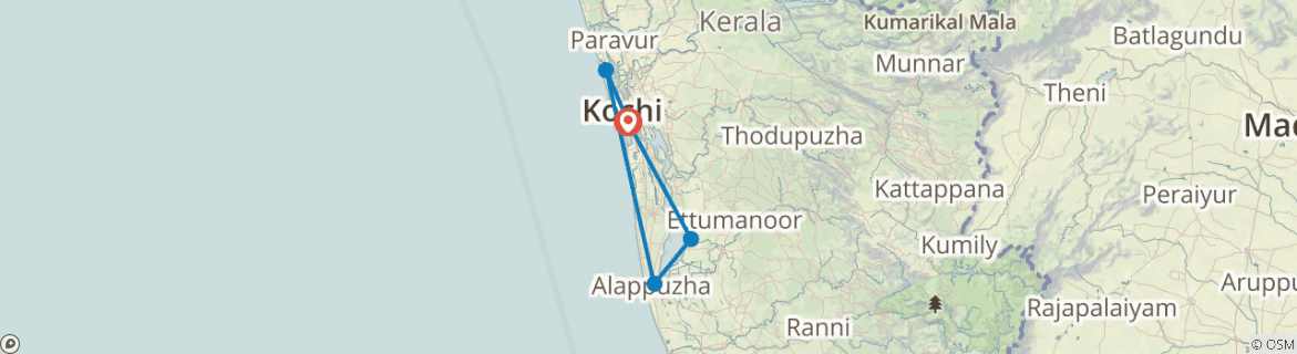 Image of a map showing the route of the tour