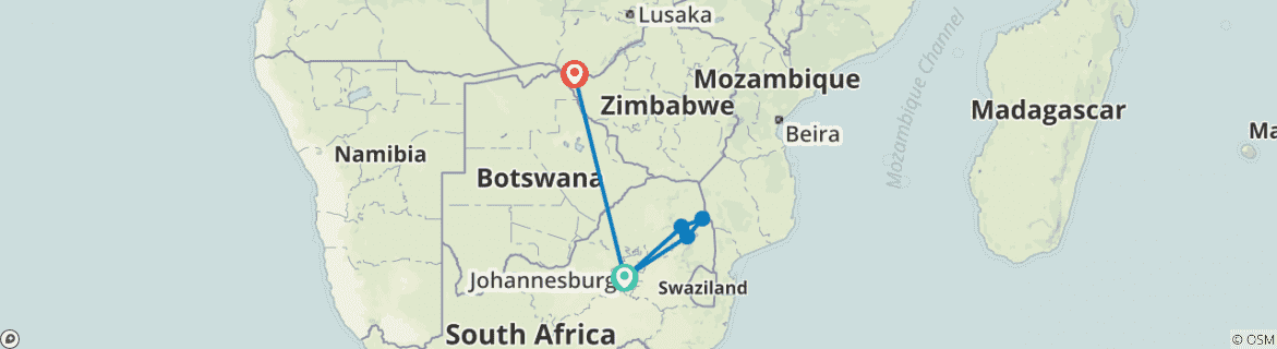 Image of a map showing the route of the tour