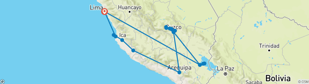 Image of a map showing the route of the tour