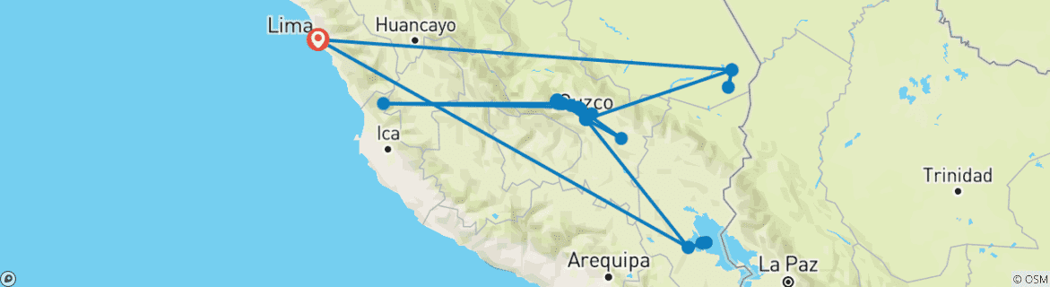 Carte du circuit Journeys : Les points forts du Pérou National Geographic