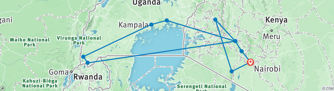 Image of a map showing the route of the tour