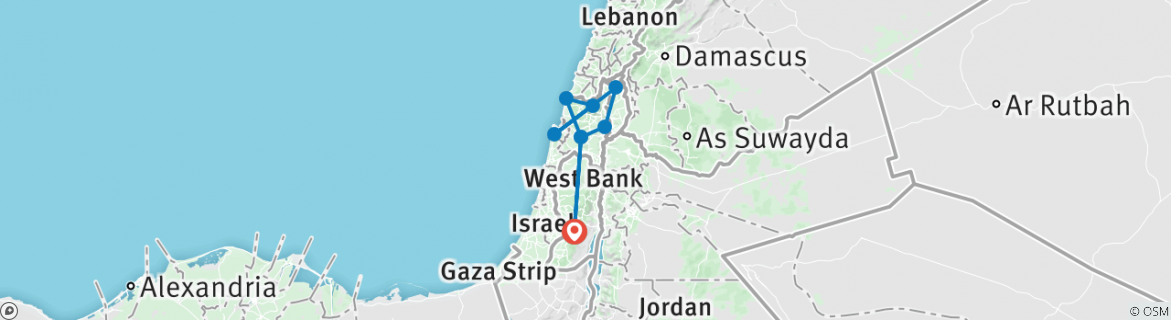 Image of a map showing the route of the tour