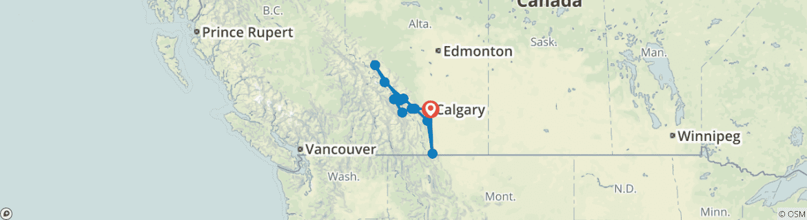 Image of a map showing the route of the tour