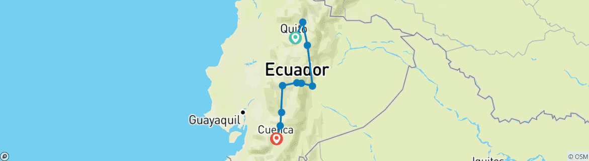 Image of a map showing the route of the tour