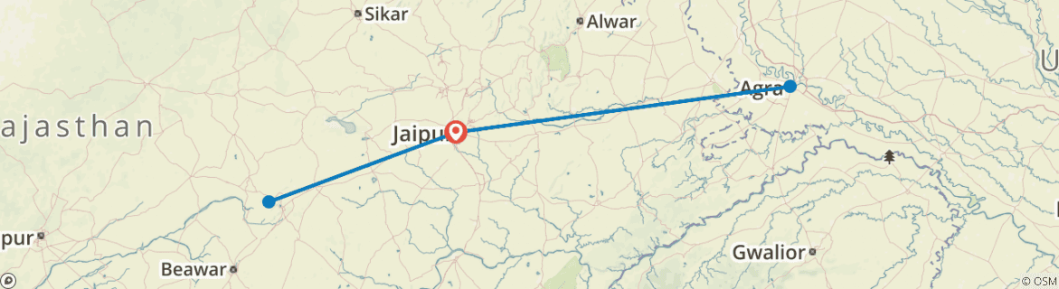 Image of a map showing the route of the tour