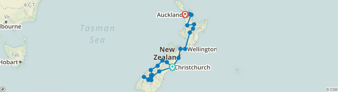 Image of a map showing the route of the tour