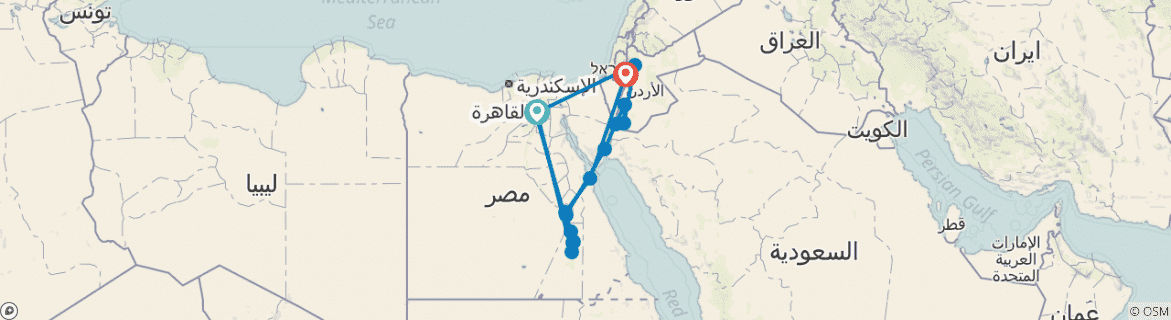 Image of a map showing the route of the tour