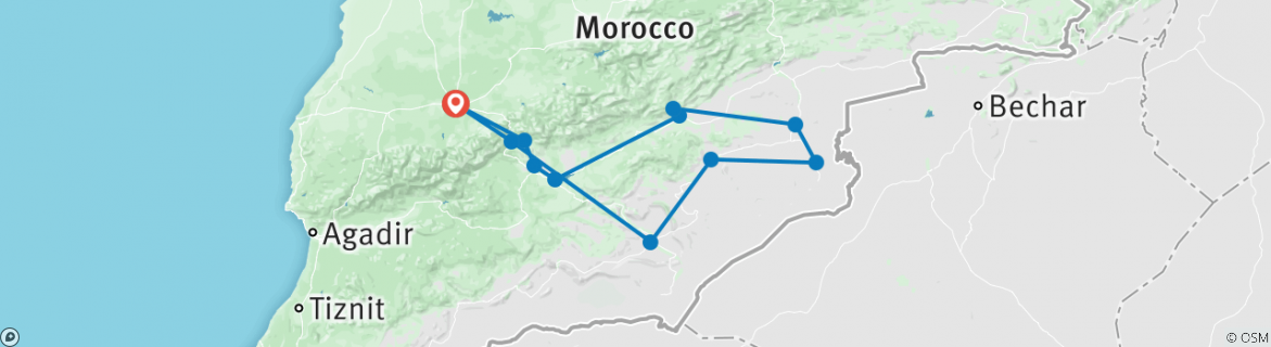 Image of a map showing the route of the tour