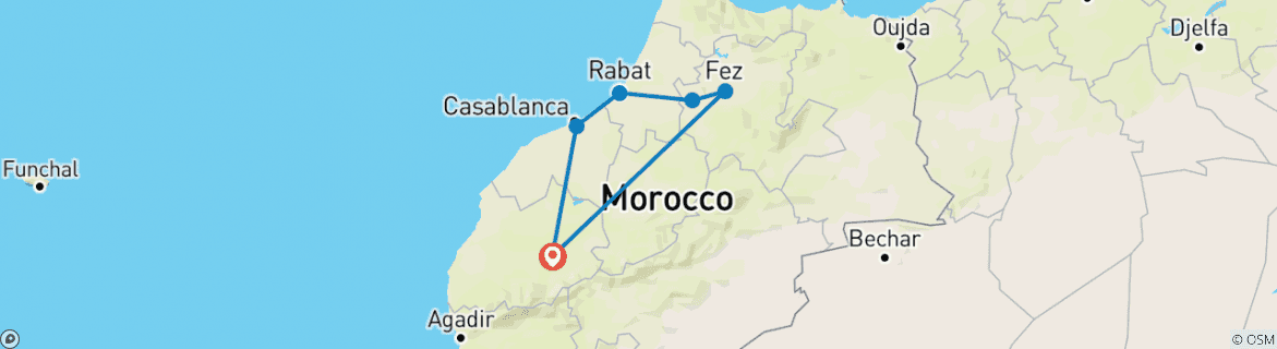 Image of a map showing the route of the tour