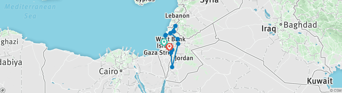 Image of a map showing the route of the tour