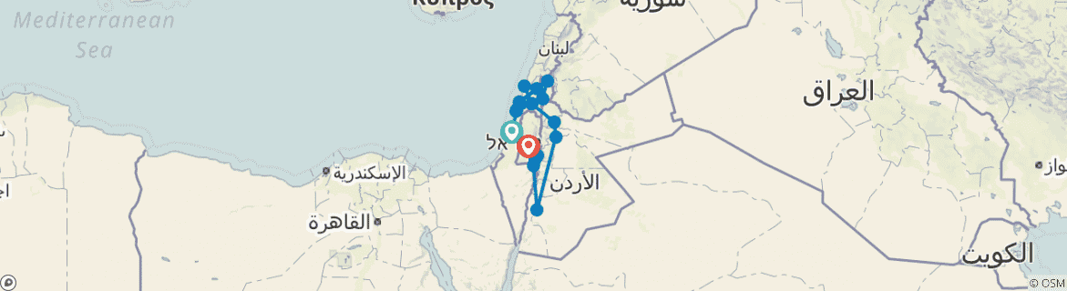 Image of a map showing the route of the tour