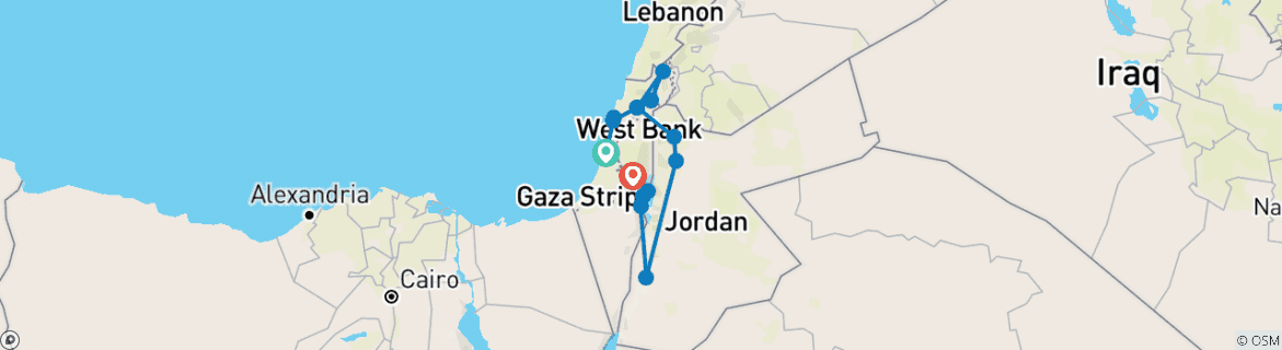 Image of a map showing the route of the tour