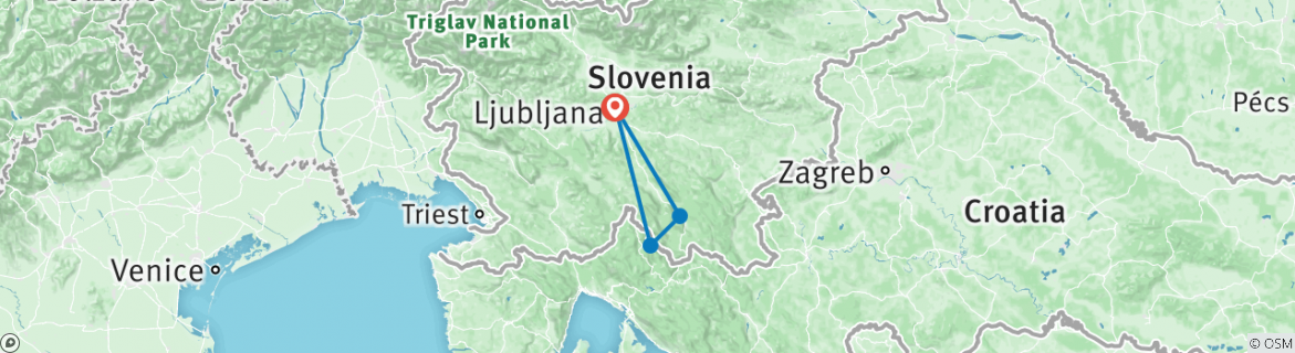 Image of a map showing the route of the tour
