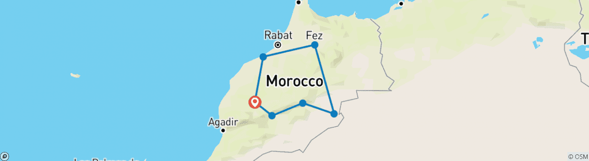 Image of a map showing the route of the tour