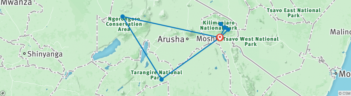 Image of a map showing the route of the tour