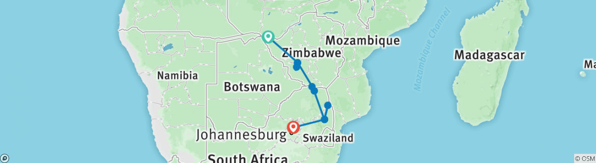 Image of a map showing the route of the tour
