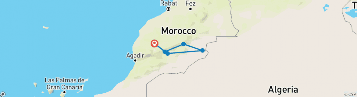 Image of a map showing the route of the tour
