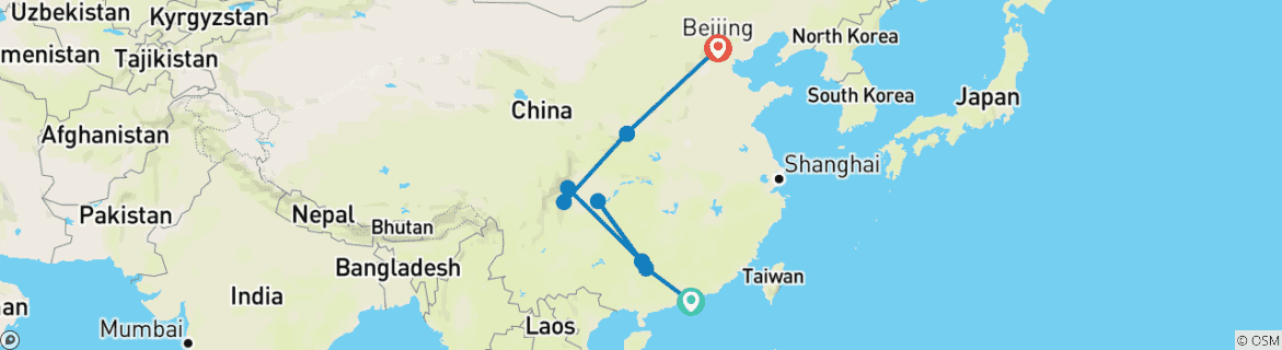 Image d'une carte montrant l'itinéraire du circuit