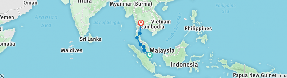 Image of a map showing the route of the tour