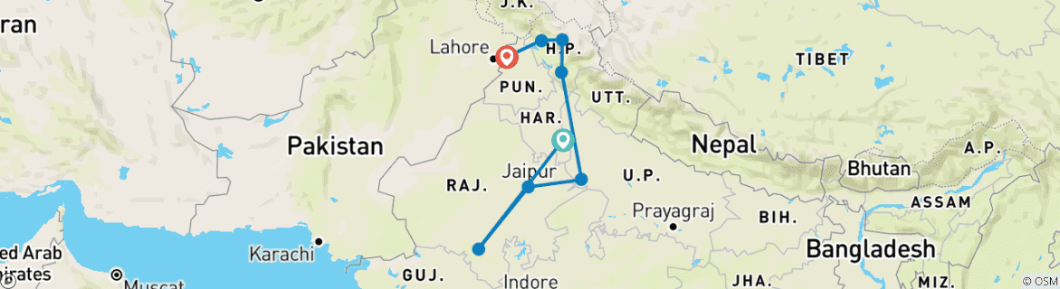 Foto van een kaart met de route van de rondreis