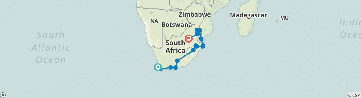 Image of a map showing the route of the tour