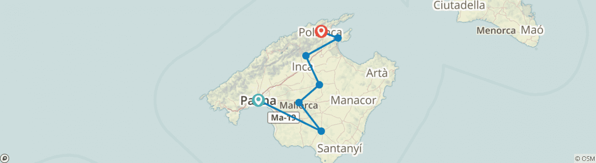 Image of a map showing the route of the tour