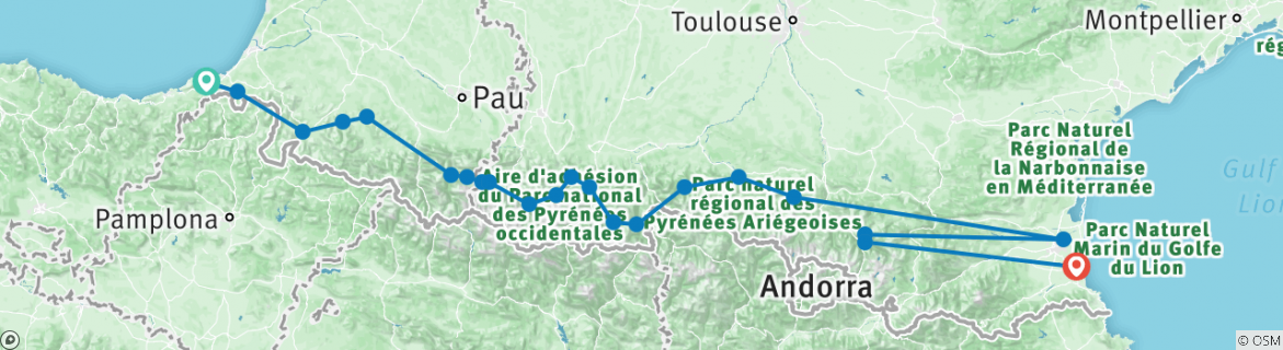 Karte mit der Reiseroute