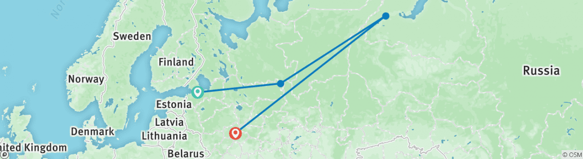 Image of a map showing the route of the tour