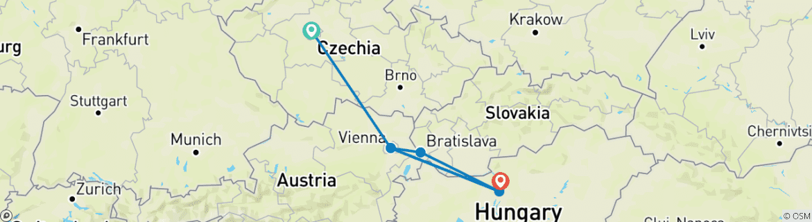 Image of a map showing the route of the tour