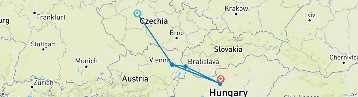 Image of a map showing the route of the tour