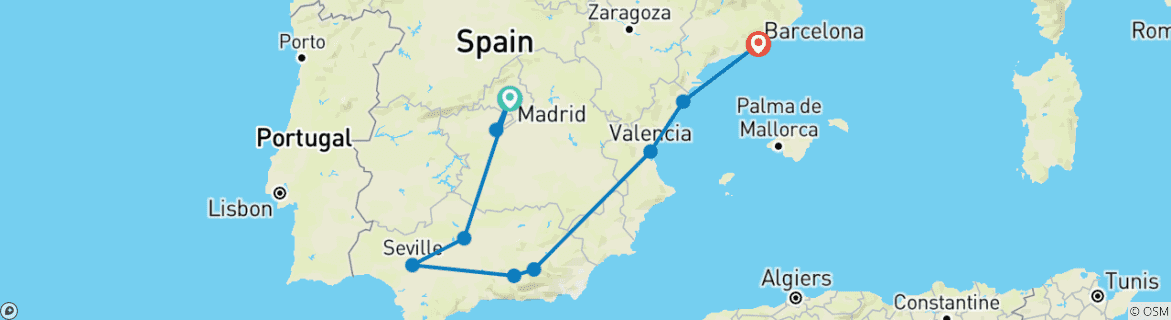 Image of a map showing the route of the tour