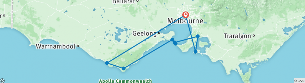 Image of a map showing the route of the tour