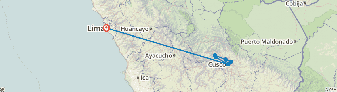 Image of a map showing the route of the tour