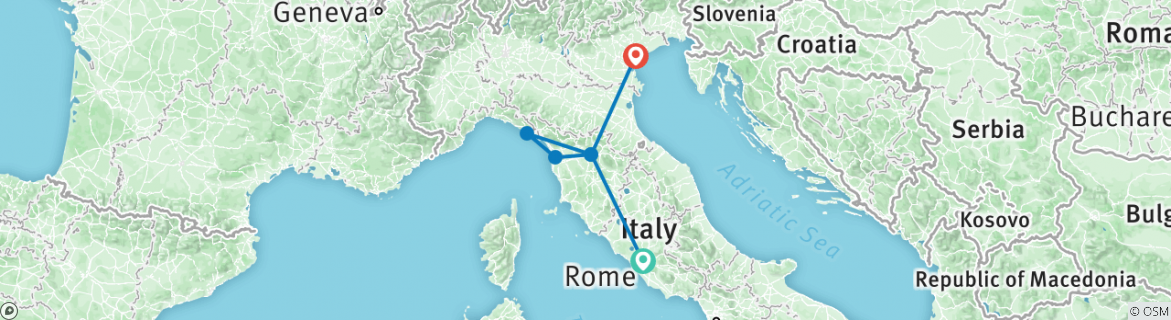 Image of a map showing the route of the tour