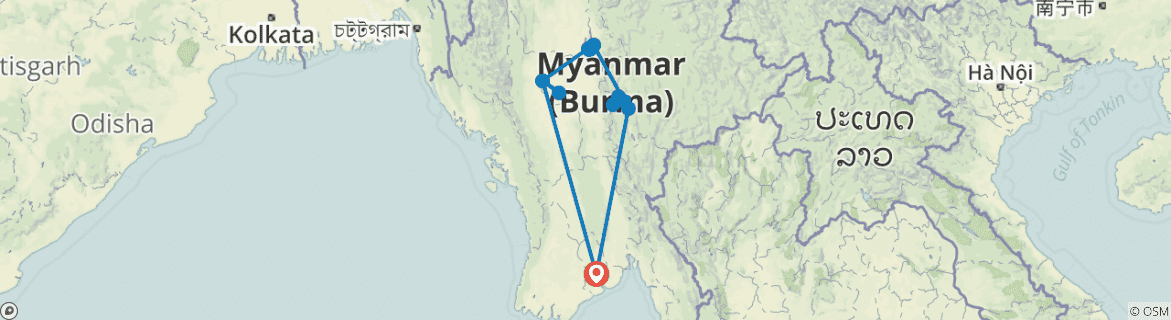 Image of a map showing the route of the tour