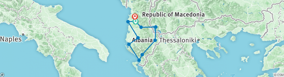 Image of a map showing the route of the tour