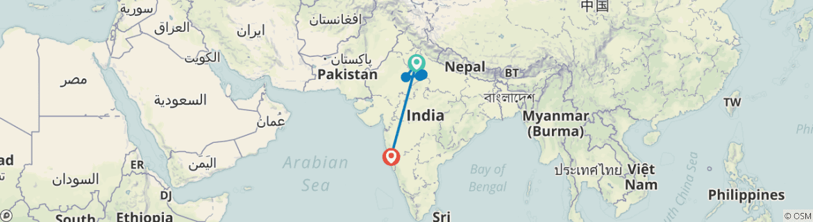 Image of a map showing the route of the tour