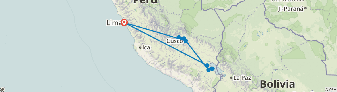 Image of a map showing the route of the tour