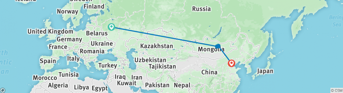 Image of a map showing the route of the tour